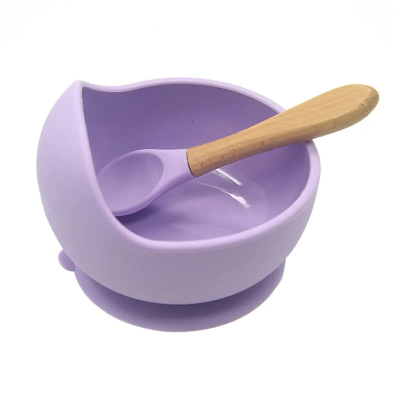 Baby Silicone Tableware Strong Sucker Water Bowl Spoon Set Children Suction Bowl Baby Food Bowl Baby Feeding Tableware - Korvel