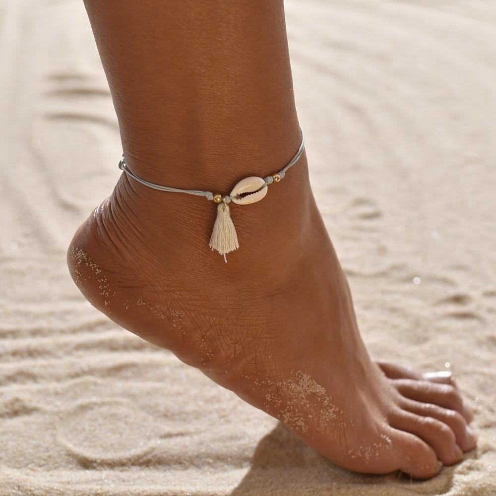 Tobillera de Árbol de Coco con Concha Dorada - Joyería de Pie Estilosa para el Verano