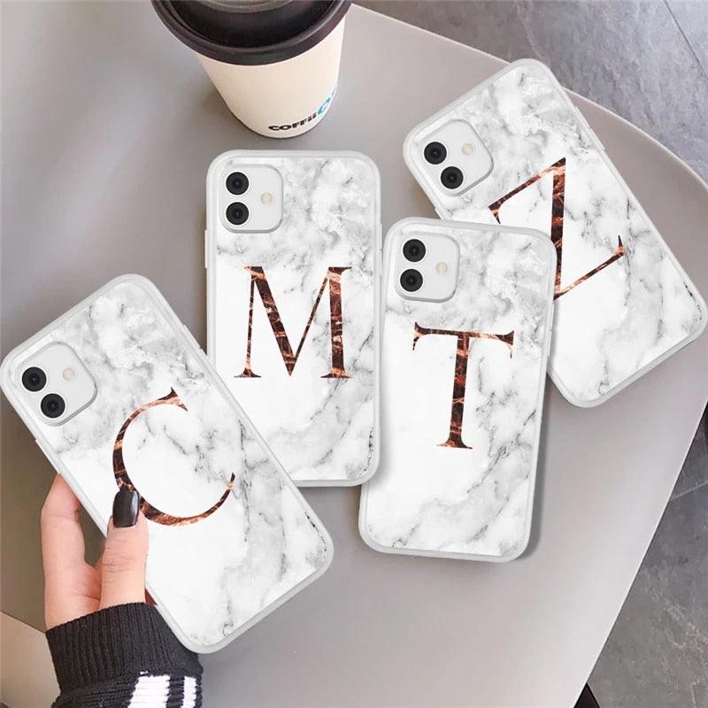 Funda de teléfono de textura de mármol blanco A-Z premium para iPhone 12 Mini
