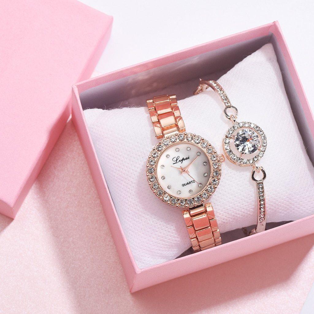 Ensemble de Montre Bracelet Élégant pour Femmes avec Design Géométrique
