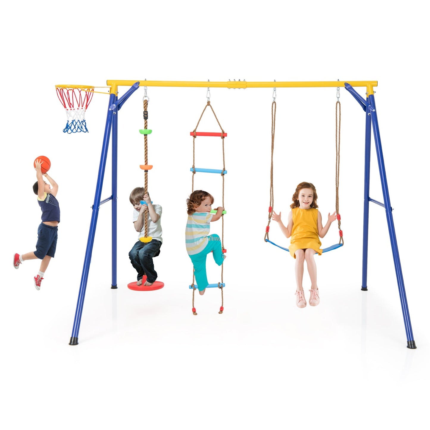Balancoire 4-en-1 Robuste pour Enfants de 3 à 9 Ans - Jaune