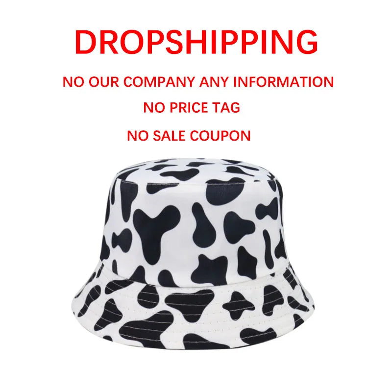 FOXMOTHER New Fashion Reversible Black White Cow Pattern Bucket Hats Fisherman Caps For Women Gorras Summer - Korvel