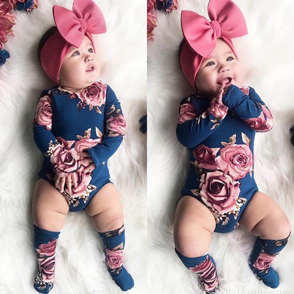 Floral Long Sleeve Baby Romper with Cozy Leg Warmers
