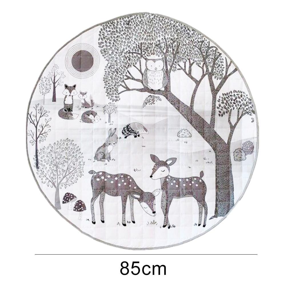Alfombra de Juego de Algodón Suave con Impresión de Animales del Bosque Nórdico