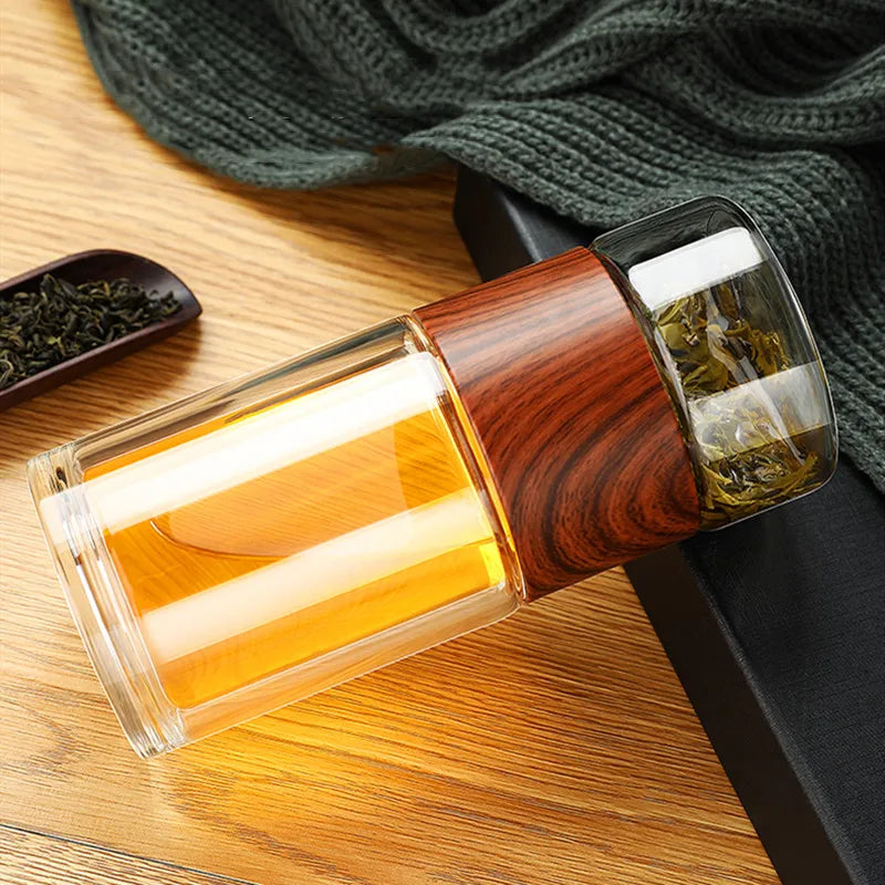 Portable Double Wall Glass Tea Mug Coffee Travel Cup Infuser Drink Bottle Tumbler Drinkware Eco-Friendly - Korvel
