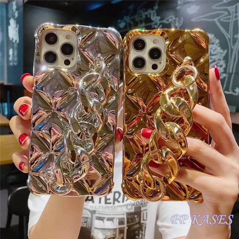 Glamorous Gold-Plated Electroplated Bracelet Case for iPhone - Dazzling Rhinestone Protection - Korvel