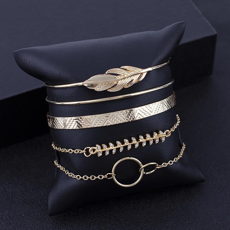 Elegant Gold Crystal Bracelet Set for Women - 5 Pieces