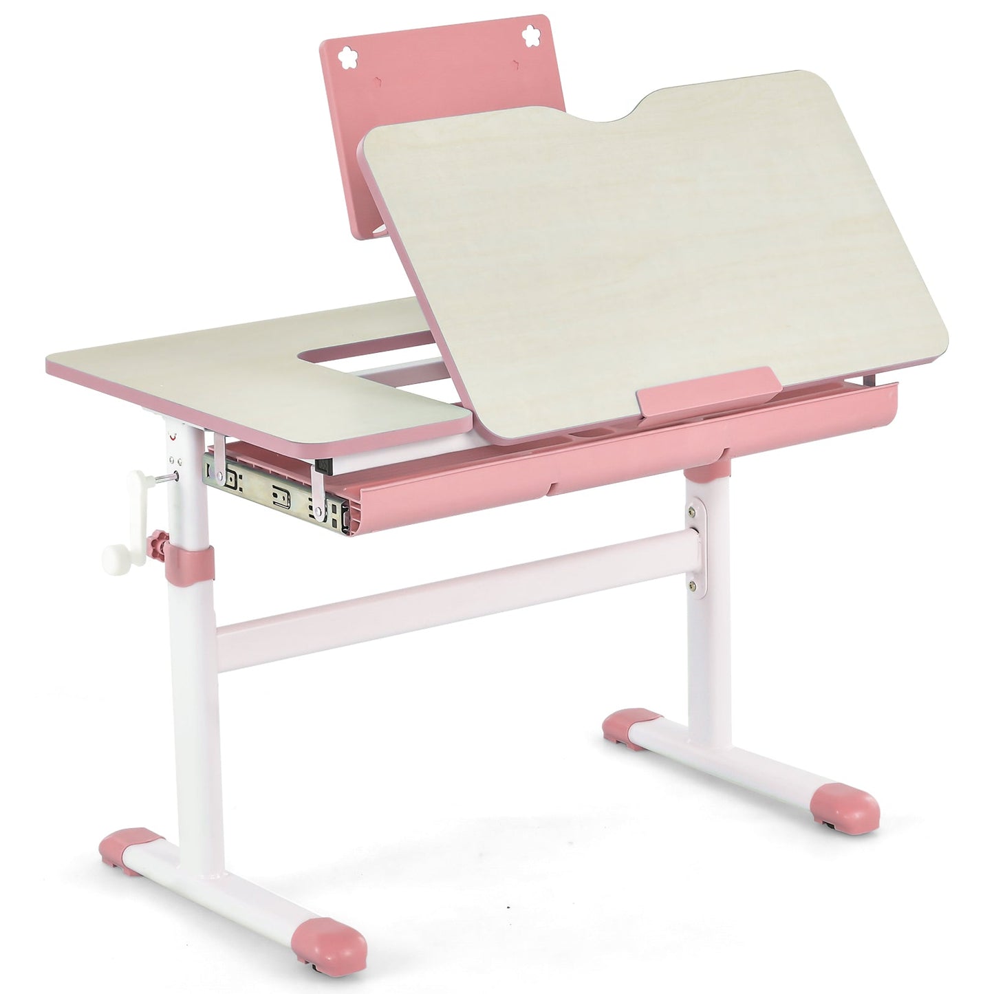 Bureau pour enfants réglable en hauteur avec plateau inclinable - Rose