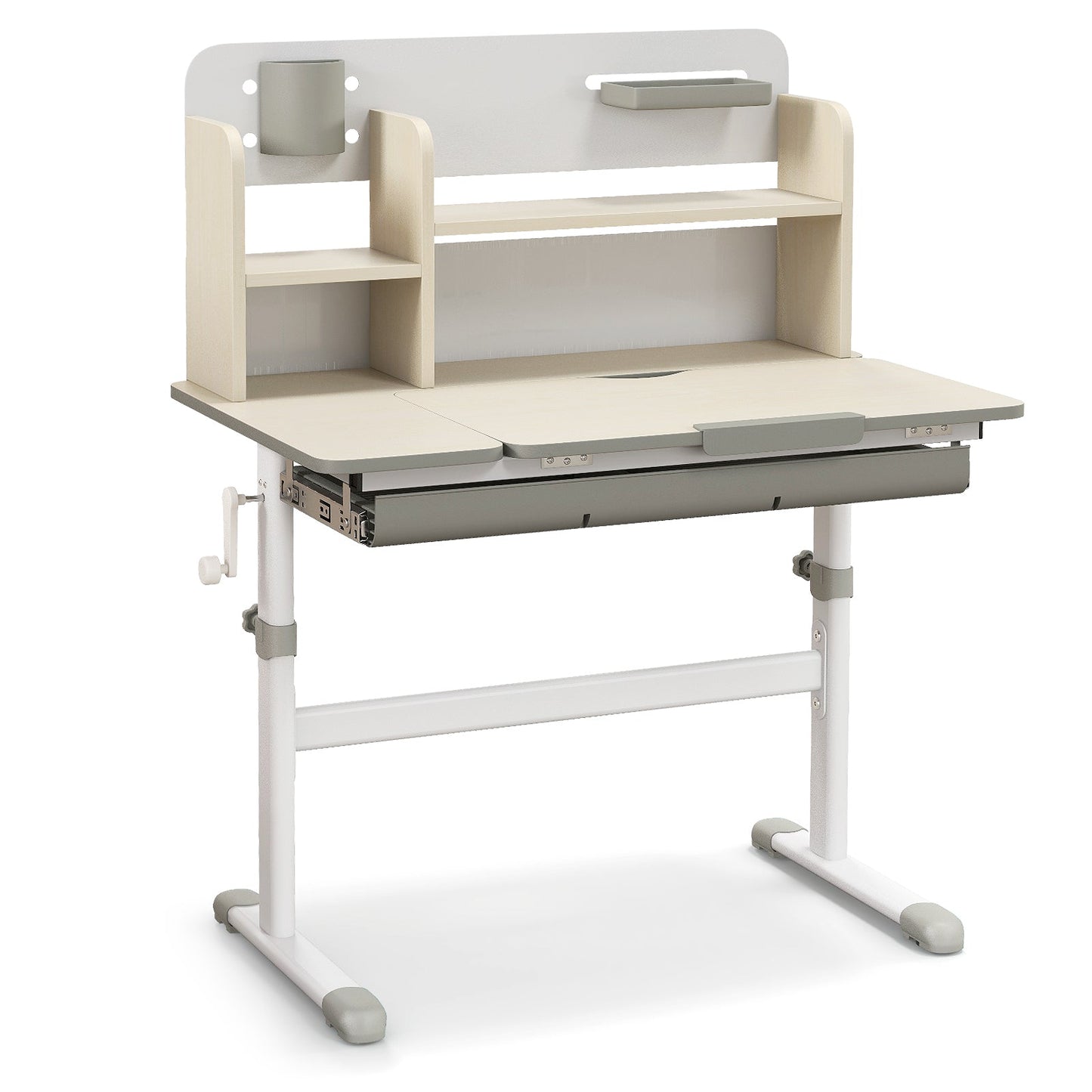 Bureau d'étude pour enfants réglable en hauteur avec plateau inclinable - Gris