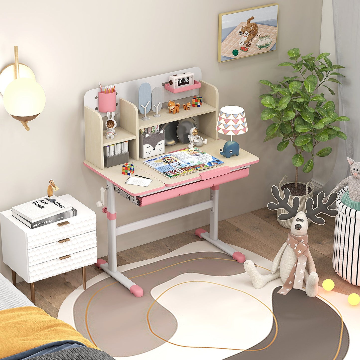 Height Adjustable Kids Study Desk with Tilt Desktop - Pink