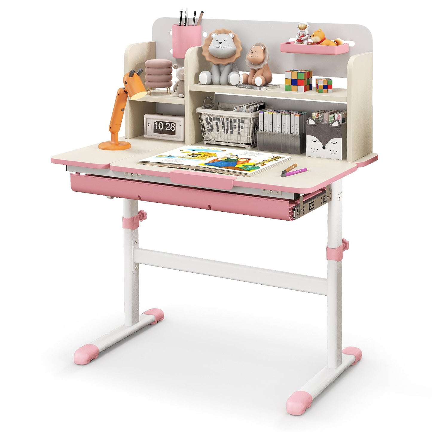 Height Adjustable Kids Study Desk with Tilt Desktop - Pink