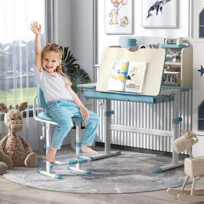 Escritorio de Estudio Ajustable en Altura para Niños con Superficie Inclinable - Azul