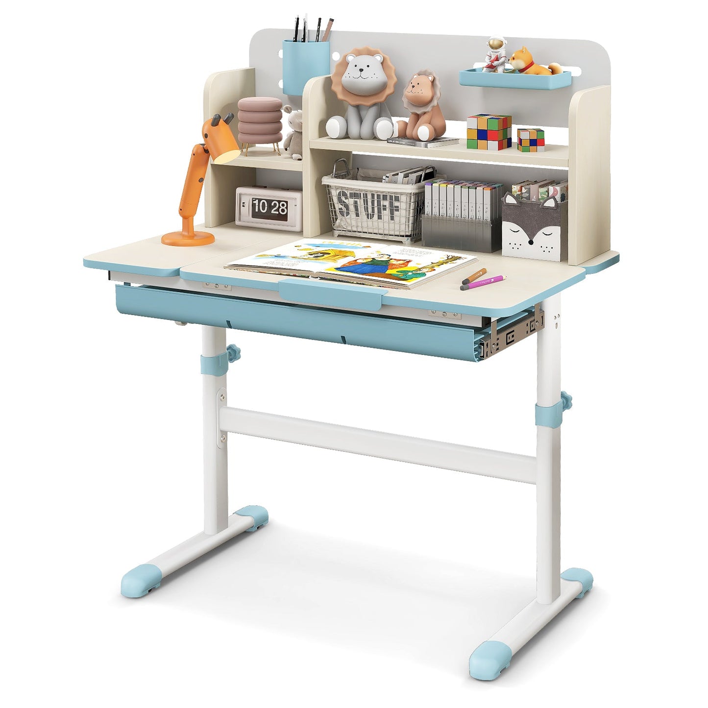 Bureau d'étude pour enfants réglable en hauteur avec plateau inclinable - Bleu