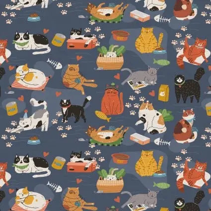Here Kitty, Kitty Feline Frenzy Cotton Fabric - 43"/44" Per Yard