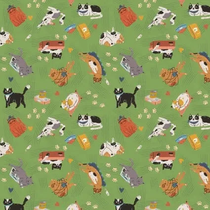 Tissu en coton Here Kitty, Kitty Kitty Toss - 43"/44" par yard