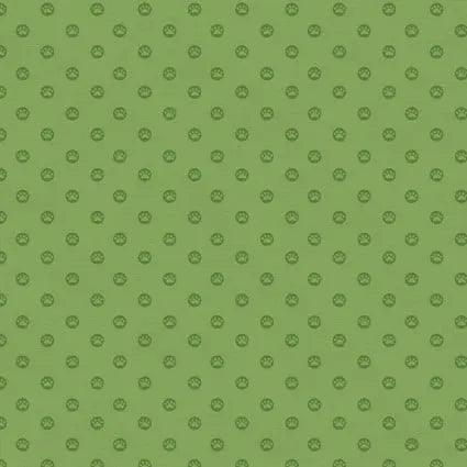 Here Kitty, Kitty Polka Paws Green Fabric - 43"/44" Per Yard