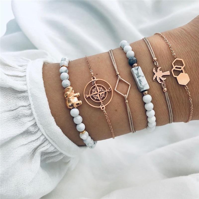 Elegant Elephant Tree of Life Tassel Bracelet Set - Luxury Jewelry for Women - Korvel