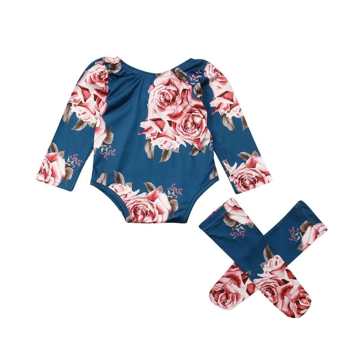 Floral Long Sleeve Baby Romper with Cozy Leg Warmers