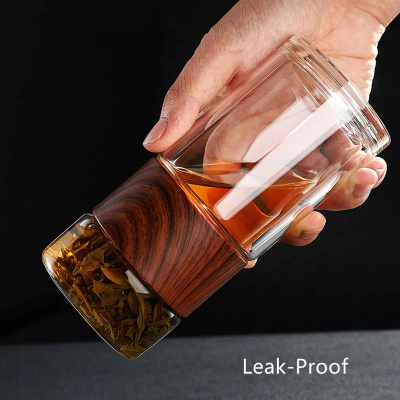 Portable Double Wall Glass Tea Mug Coffee Travel Cup Infuser Drink Bottle Tumbler Drinkware Eco-Friendly - Korvel