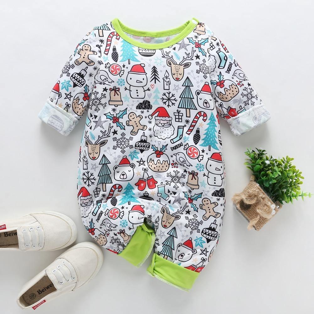 Floral Dinosaur Car Printed Baby Romper - Long Sleeve