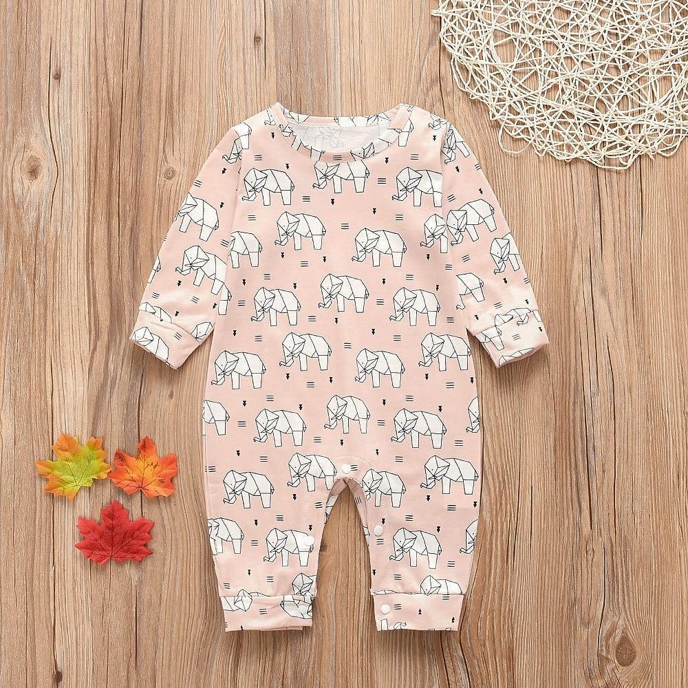 Floral Dinosaur Car Printed Baby Romper - Long Sleeve