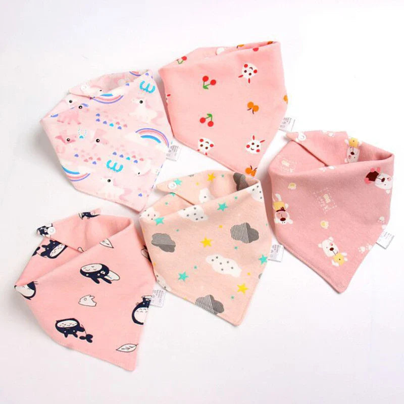 5Pcs/Set Baby Bibs Triangle Double Cotton Bandana Bibs Baby Boys Girls Babador Feeding Smock Infant Burp Cloth Baby Saliva Towel - Korvel