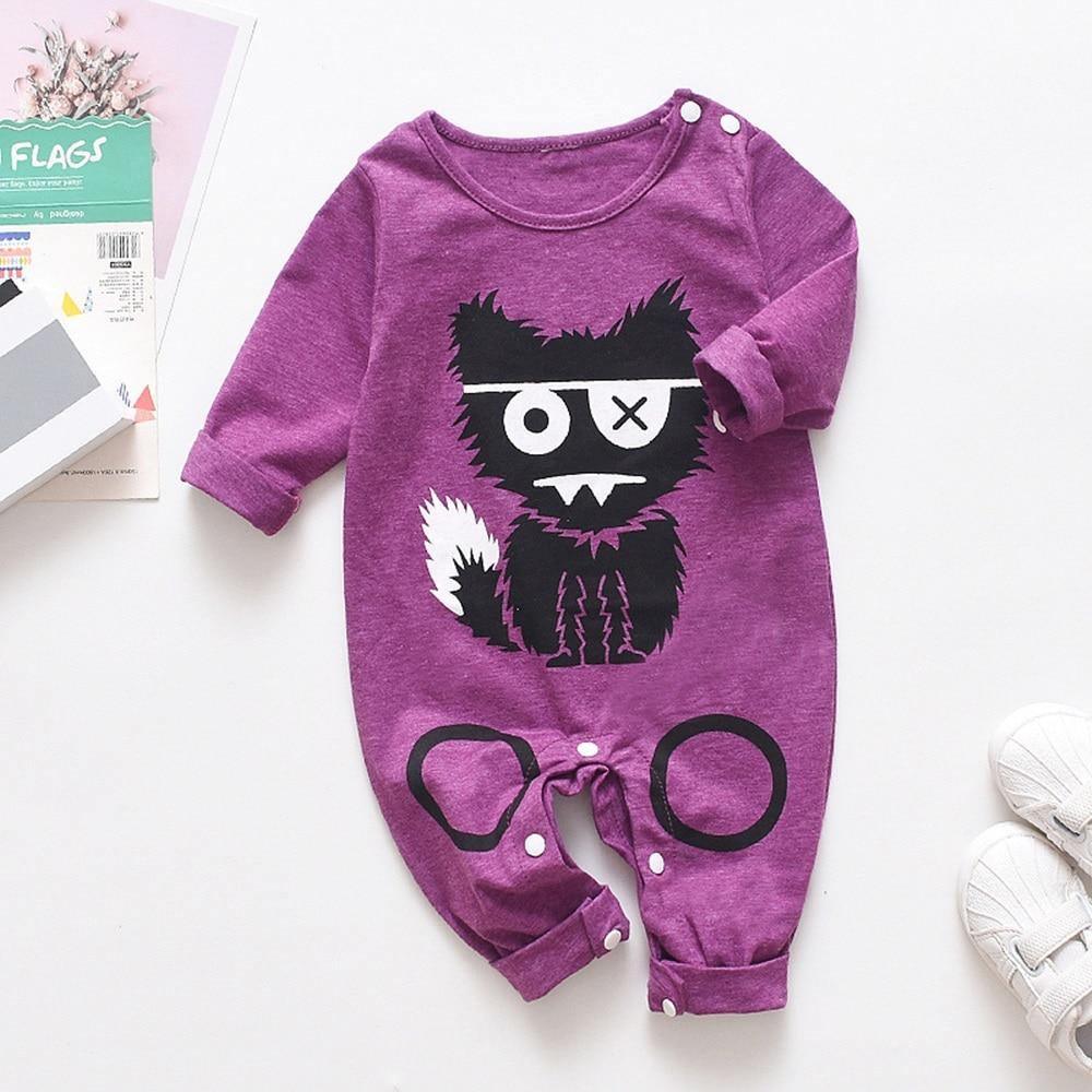Floral Dinosaur Car Printed Baby Romper - Long Sleeve