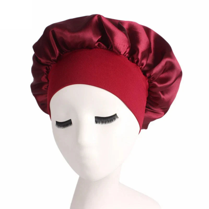 1pc Adjust Solid Satin Bonnet Hair Styling Cap Long Hair Care Women Night Sleep Hat Silk Head Wrap Shower Cap Hair Styling Tools - Korvel