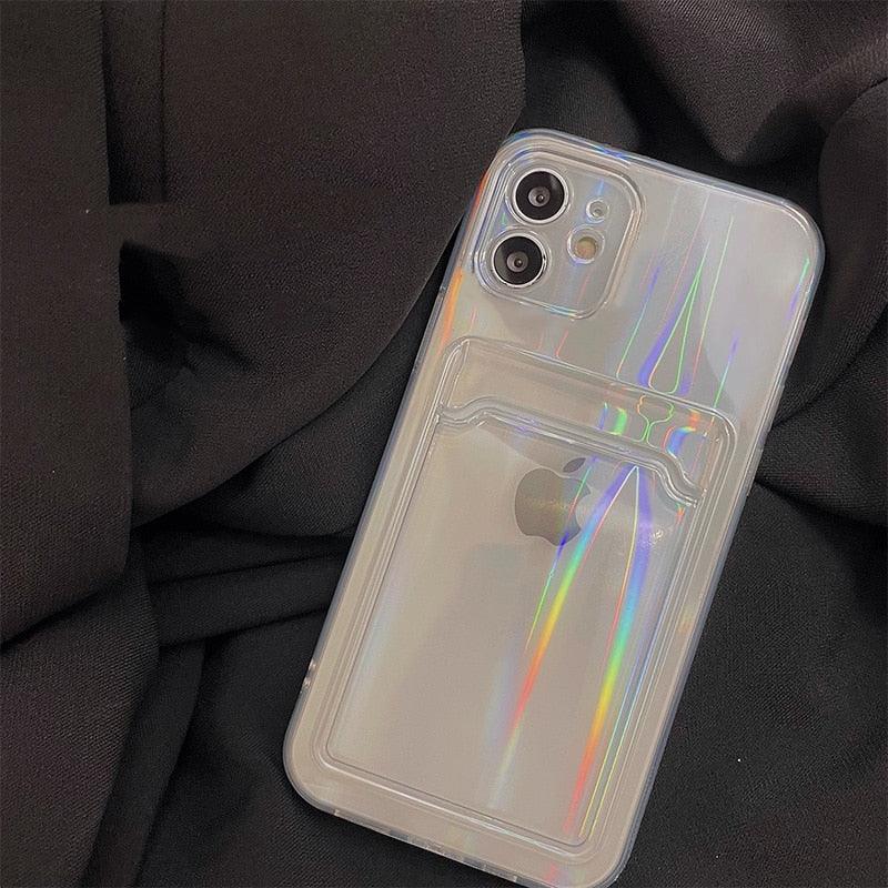 Transparent Card Holder Silicone Case for iPhone