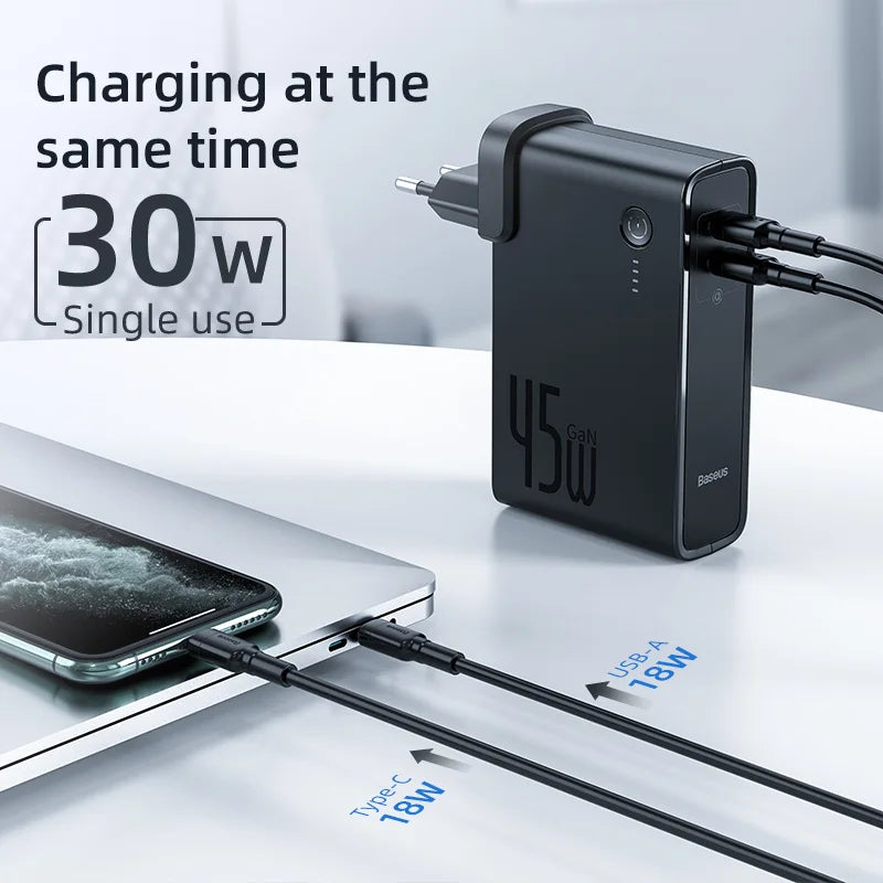 Baseus GaN Power Bank Charger 10000mAh 45W USB C PD Fast Charging 2 in 1 Charger & Battery as One ForiP 11 Pro Laptop ForXiaomi - Korvel
