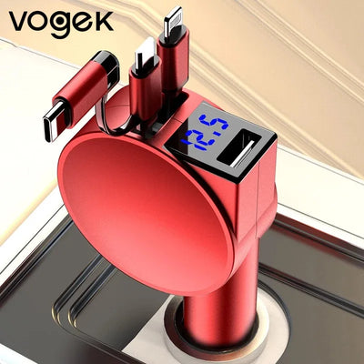 Vogek 3-in-1 Car Charger 60W Super Fast Charging for iPhone Xiaomi Huawei Samsung with Telescopic Charging Cables and Adapters - Korvel