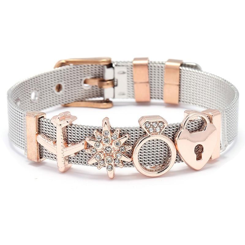 Conjunto de Pulseras de Acero Inoxidable Elegante con Charm de Corazón de Cristal