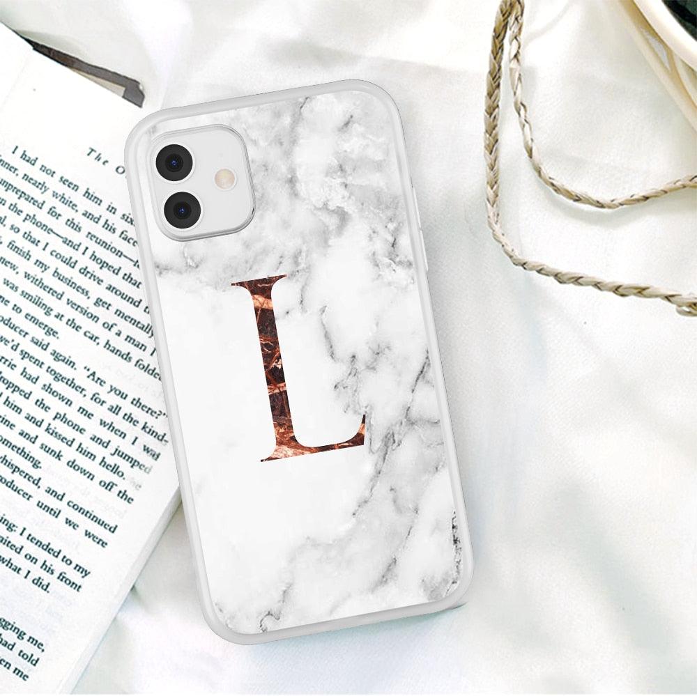 Funda de teléfono de textura de mármol blanco A-Z premium para iPhone 12 Mini