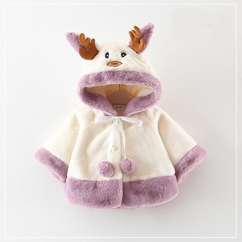 Manteau à capuche en cartoon d'élan mignon et luxueux pour filles bébés
