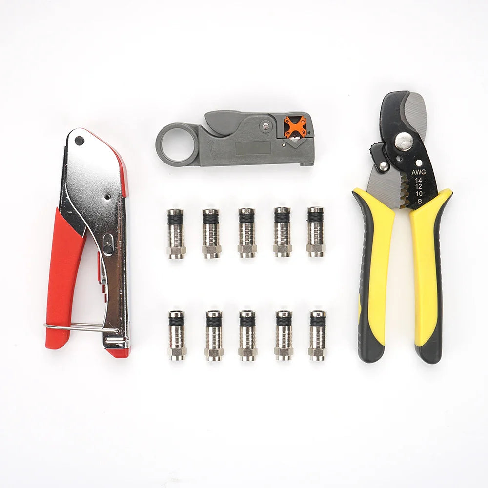 BNC Connector cable RG58 RG59 RG6 Crimping tool kit with crimping 10 compression fittings perfect for CCTV TESTER - Korvel