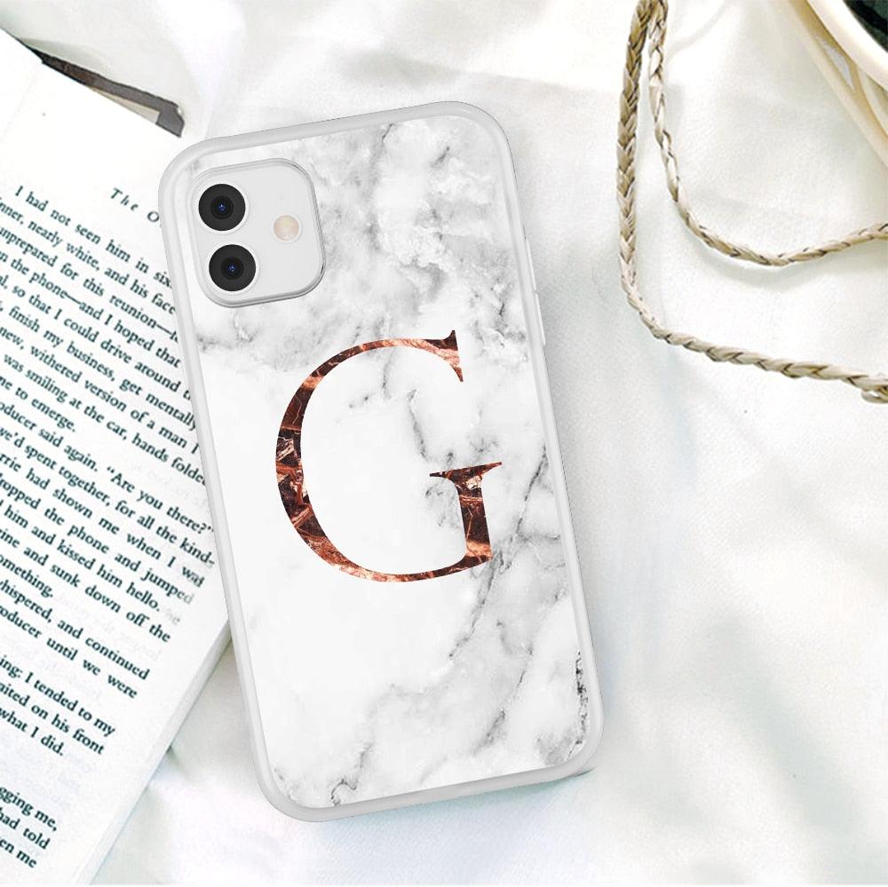 Funda de teléfono de textura de mármol blanco A-Z premium para iPhone 12 Mini