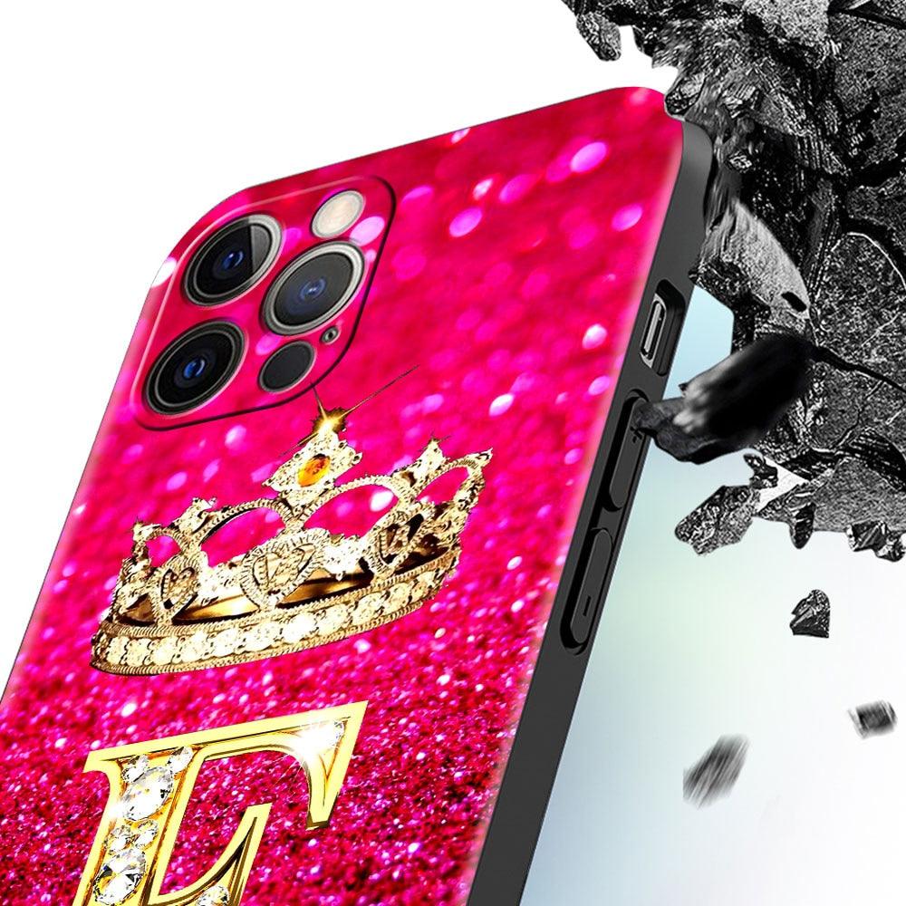Coque de téléphone à lettres brillantes roses pour iPhone - Protection scintillante