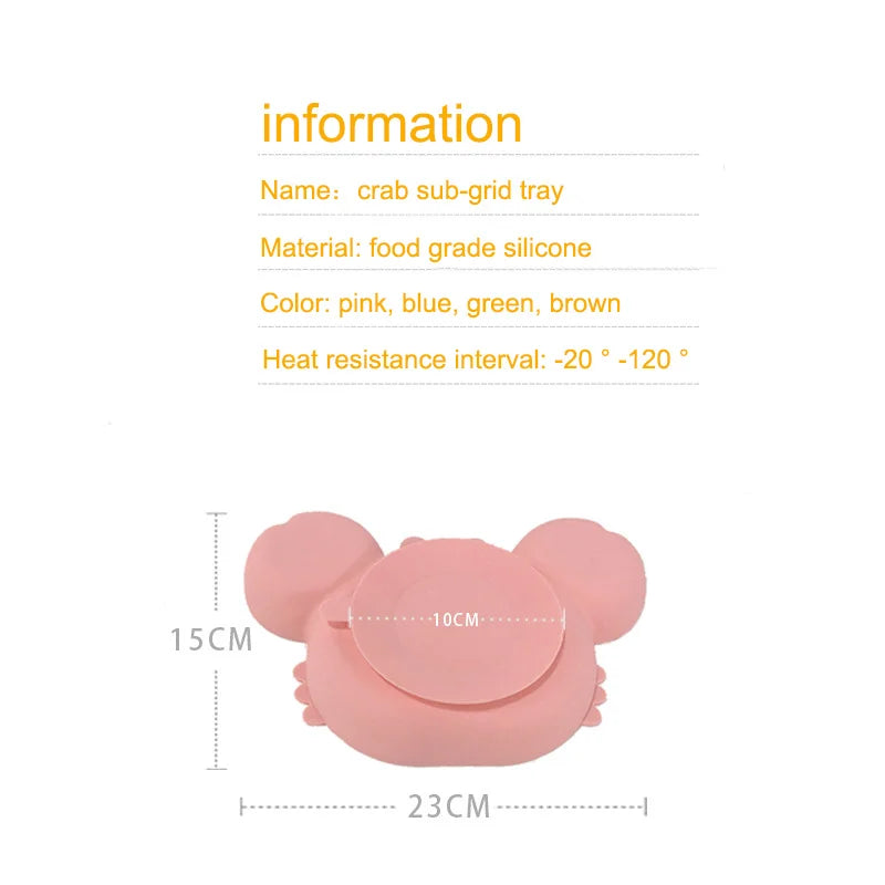 Sub-grid Silicone Sucker Tableware For Baby Cartoon Crab Anti-fall Dinner Plate Infant Kids Supplementary Food Bowl Soft Dishes - Korvel