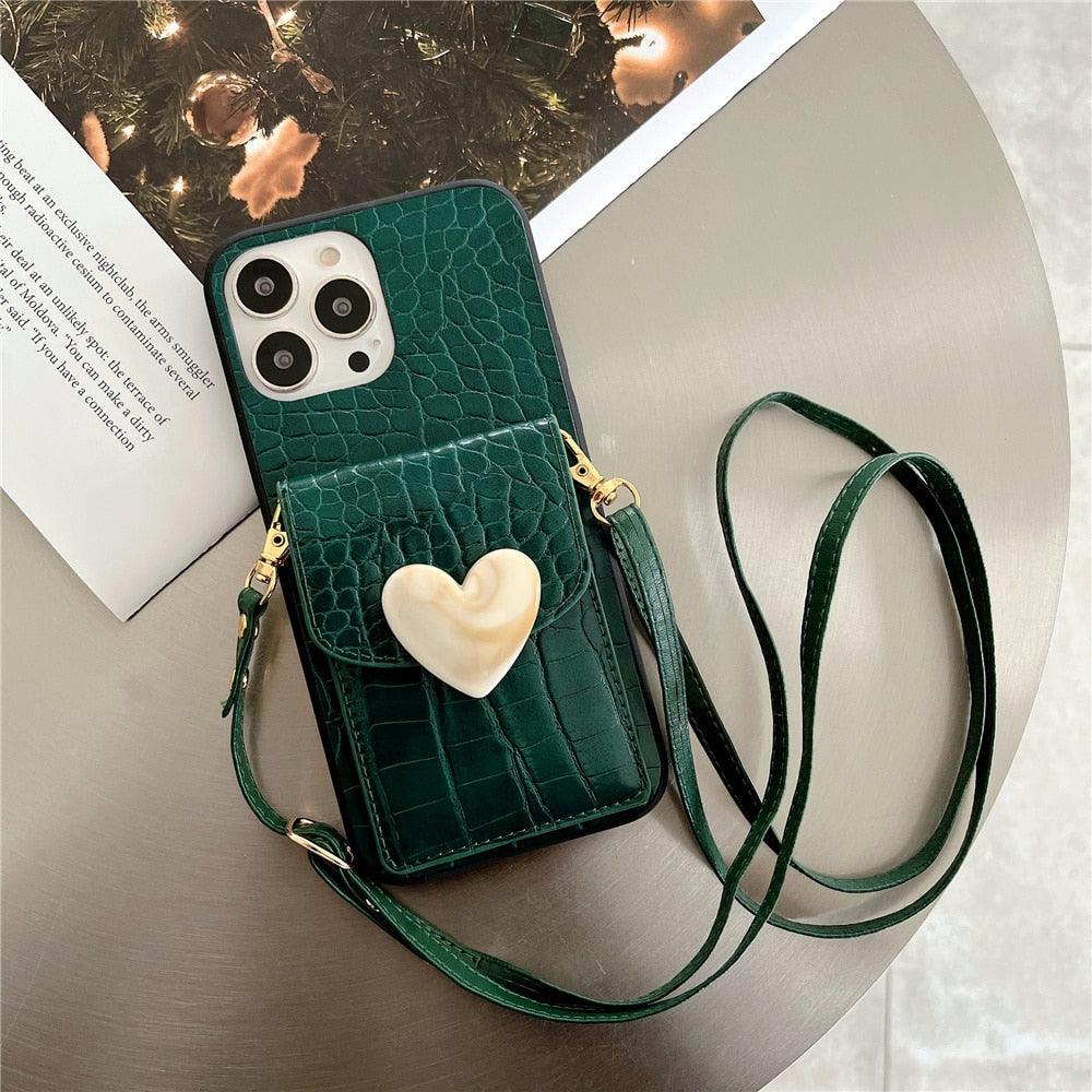Luxury Love Black Lanyard Phone Case for iPhone
