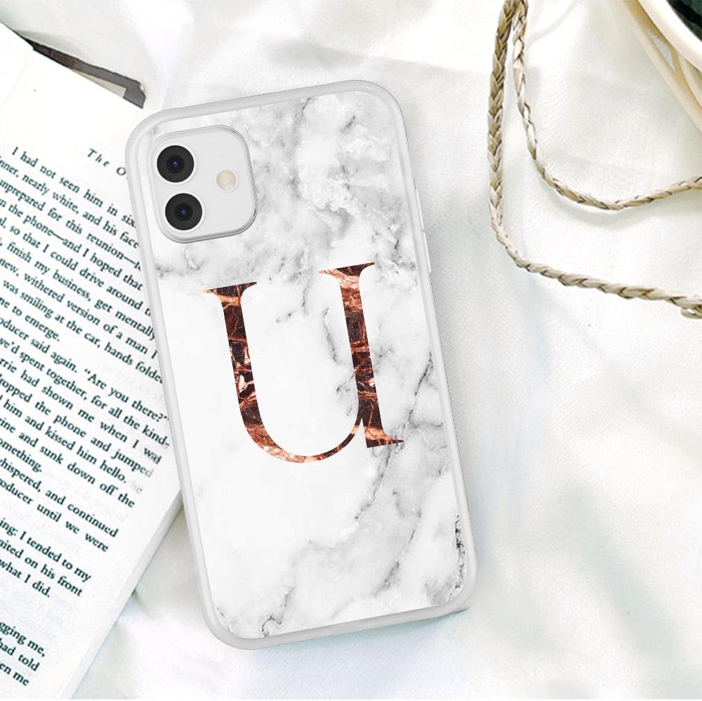 Funda de teléfono de textura de mármol blanco A-Z premium para iPhone 12 Mini