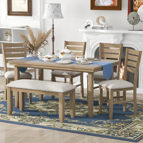 Conjunto de Mesa de Comedor Rústico TREXM para 6