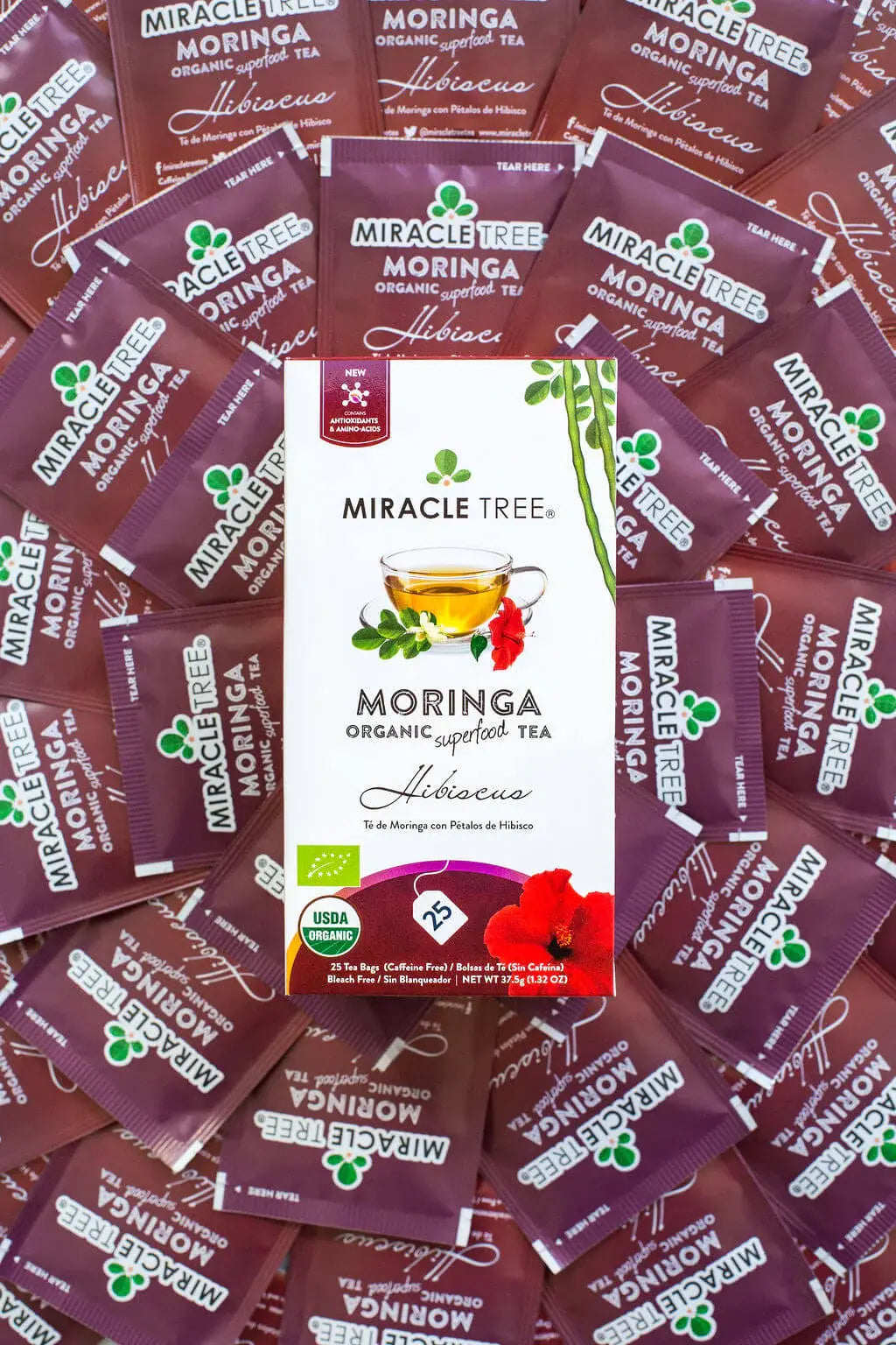 Té Orgánico de Moringa y Hibisco - 25 Bolsitas Envueltas