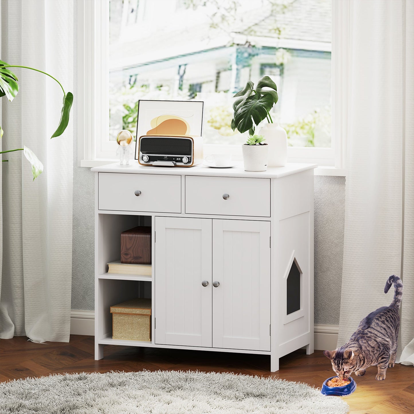 Hidden Cat Washroom Side Cabinet - Elegant Wooden Pet House