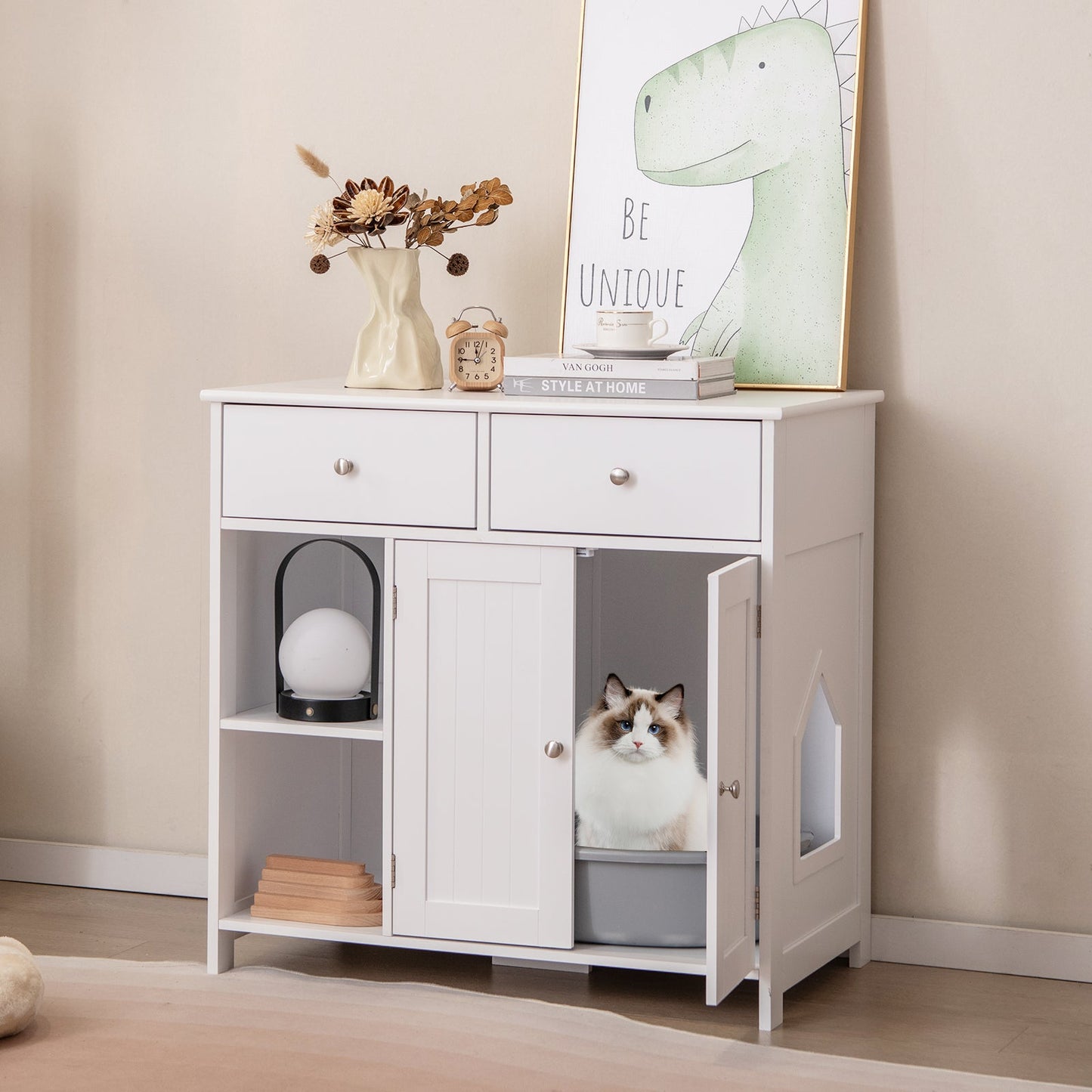 Hidden Cat Washroom Side Cabinet - Elegant Wooden Pet House