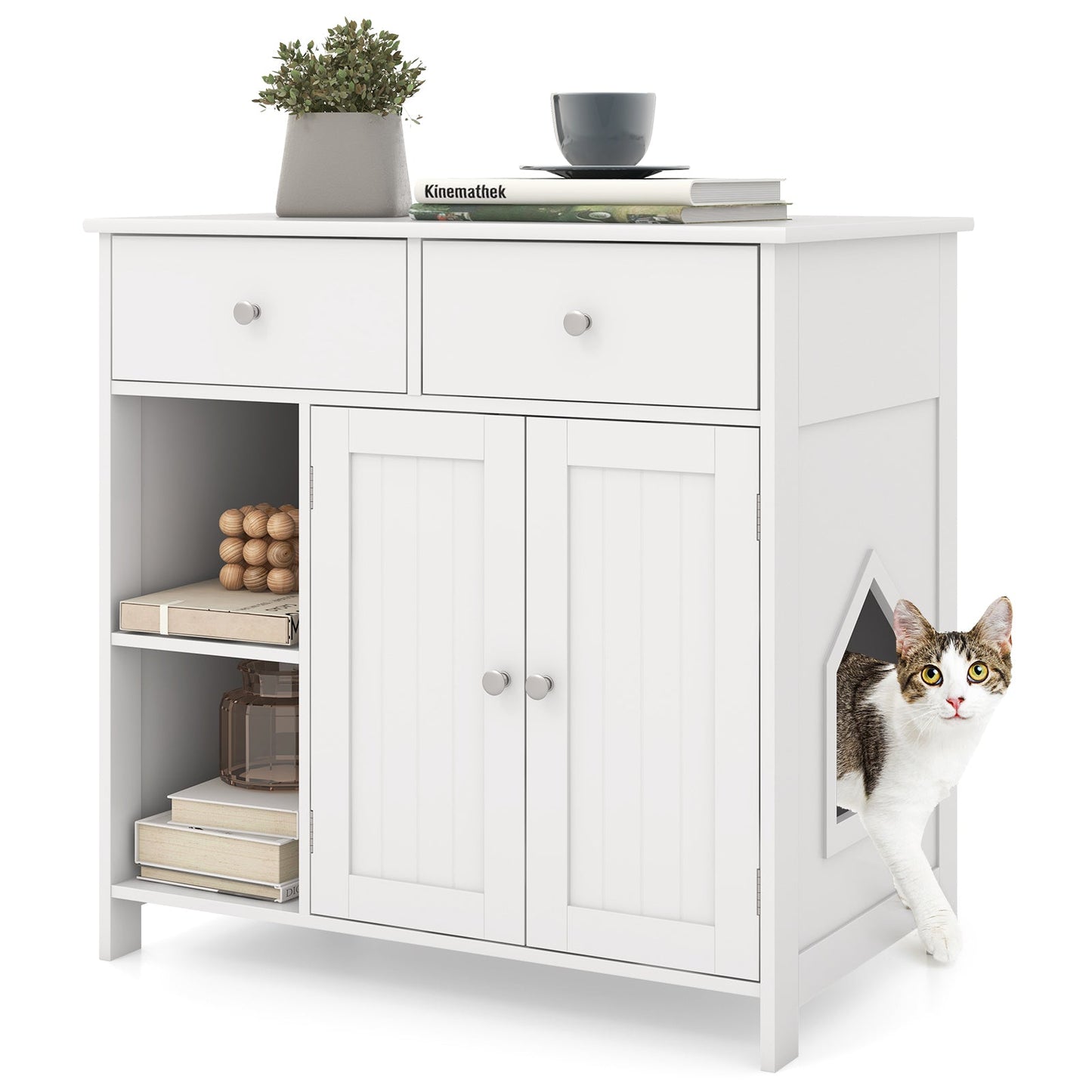 Hidden Cat Washroom Side Cabinet - Elegant Wooden Pet House