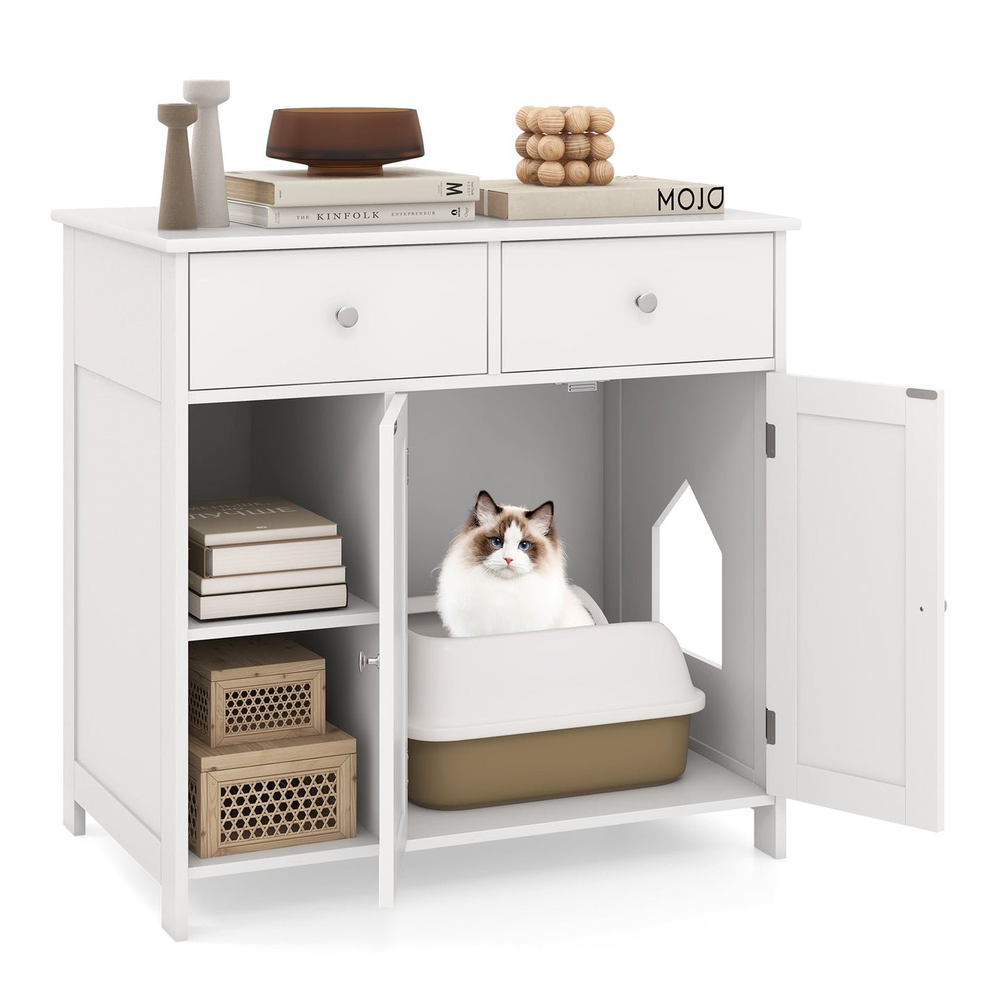 Hidden Cat Washroom Side Cabinet - Elegant Wooden Pet House