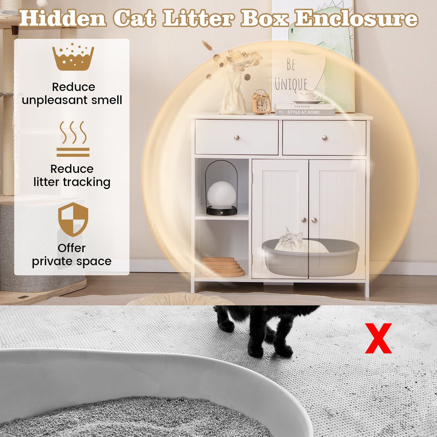 Hidden Cat Washroom Side Cabinet - Elegant Wooden Pet House
