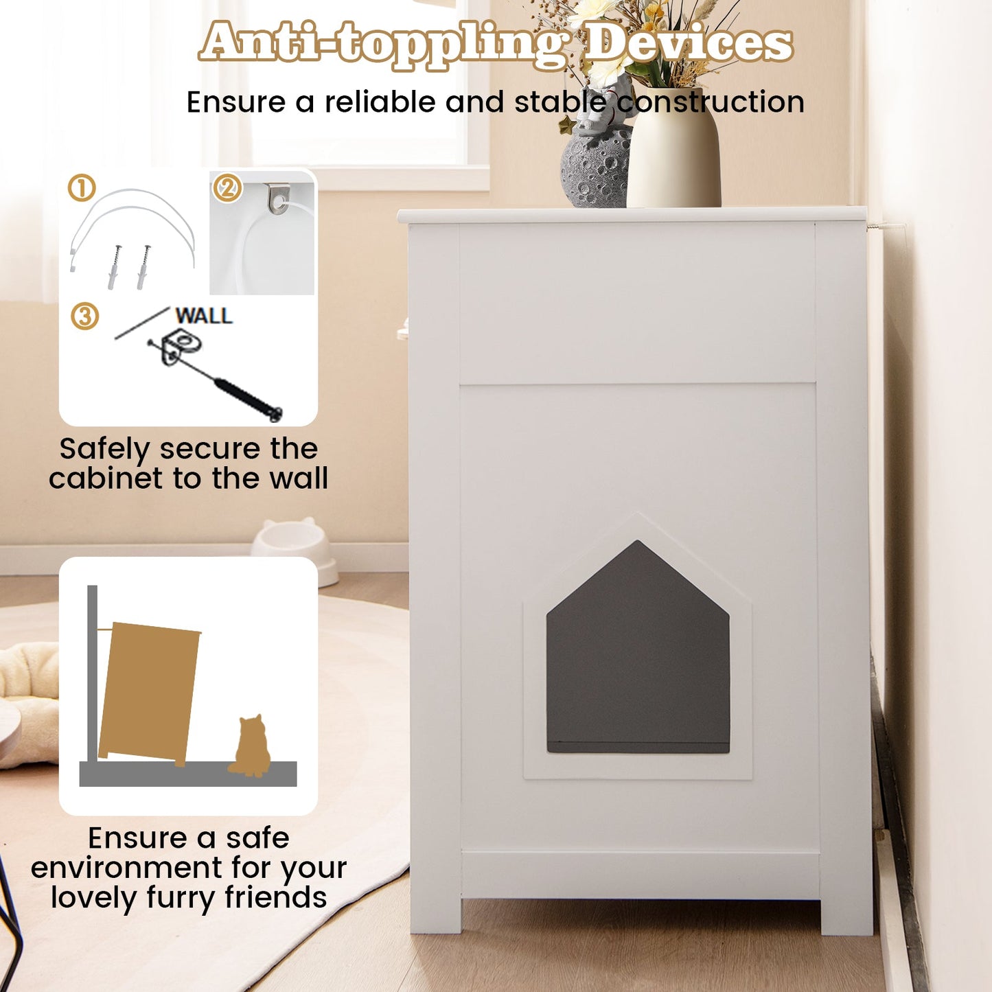 Hidden Cat Washroom Side Cabinet - Elegant Wooden Pet House