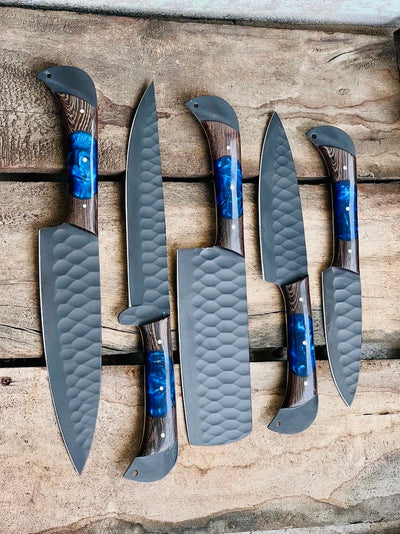 Premium 13" Damascus Steel Chef Knife Set with Wenge Wood Handle & Leather Sheath - Korvel