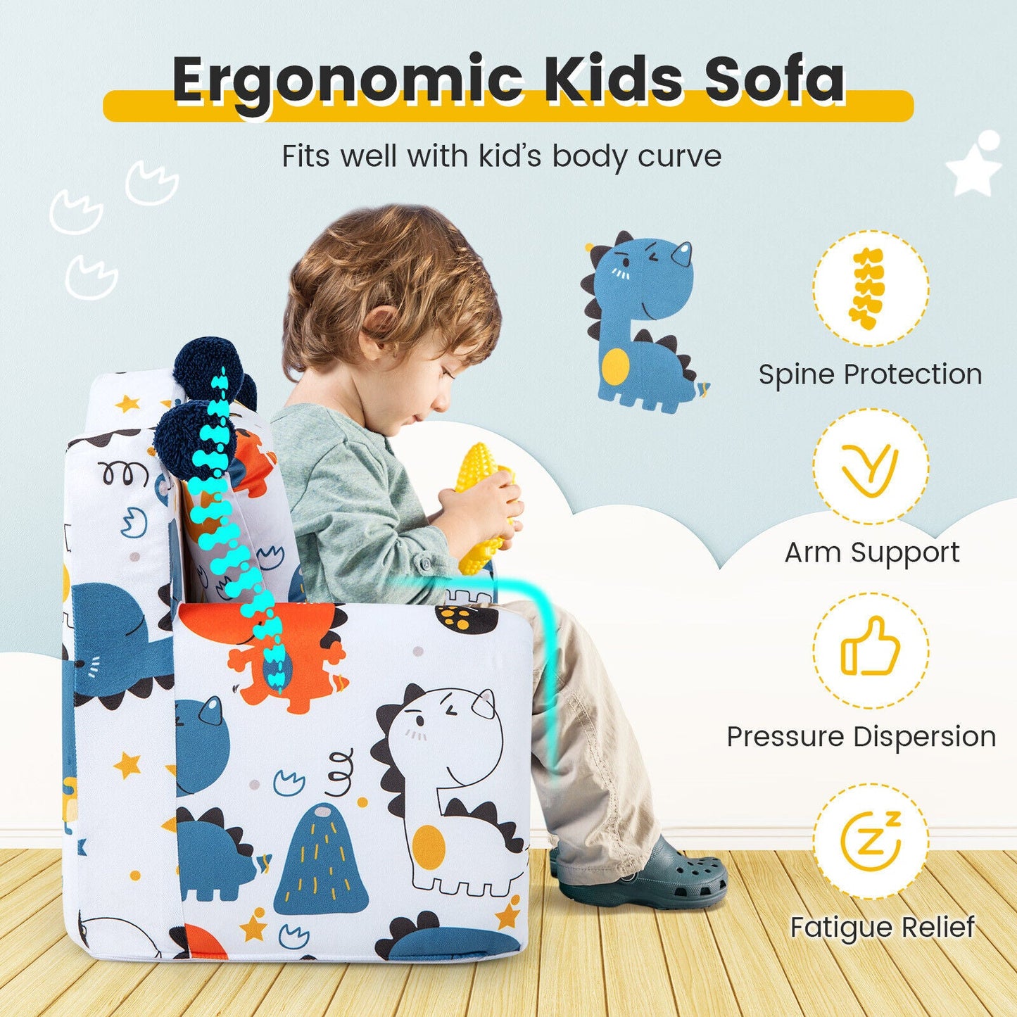 Sofa pour enfants avec rembourrage haute densité et coussin supplémentaire - Bleu